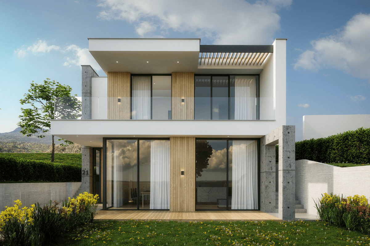 Stylish architecture under blue sky