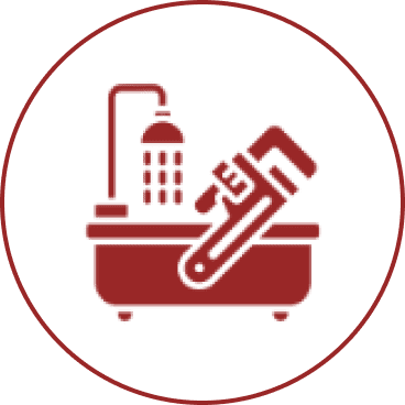 Wrench and bathtub symbol in red circle