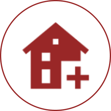 Red house with medical cross icon