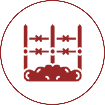Ornate red symbol on black circle