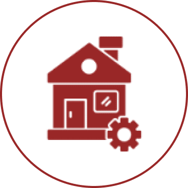 Red house and gear symbol