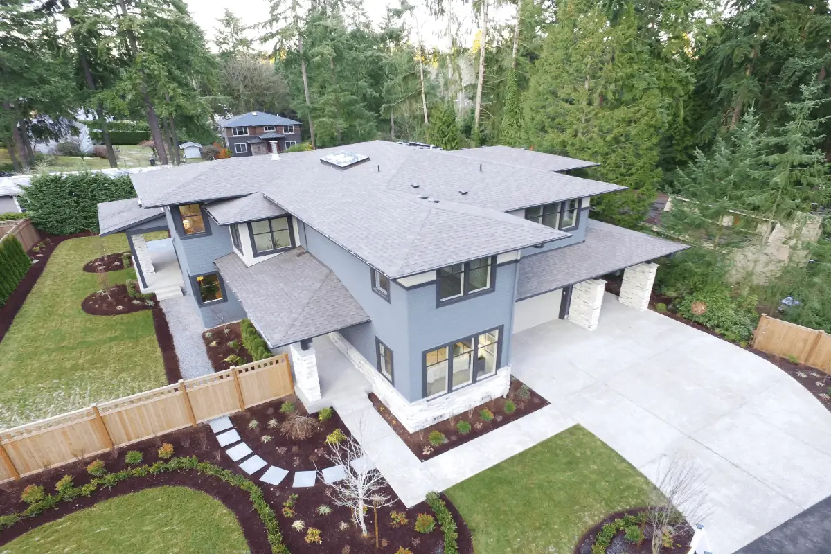 Aerial view of modern two-story house