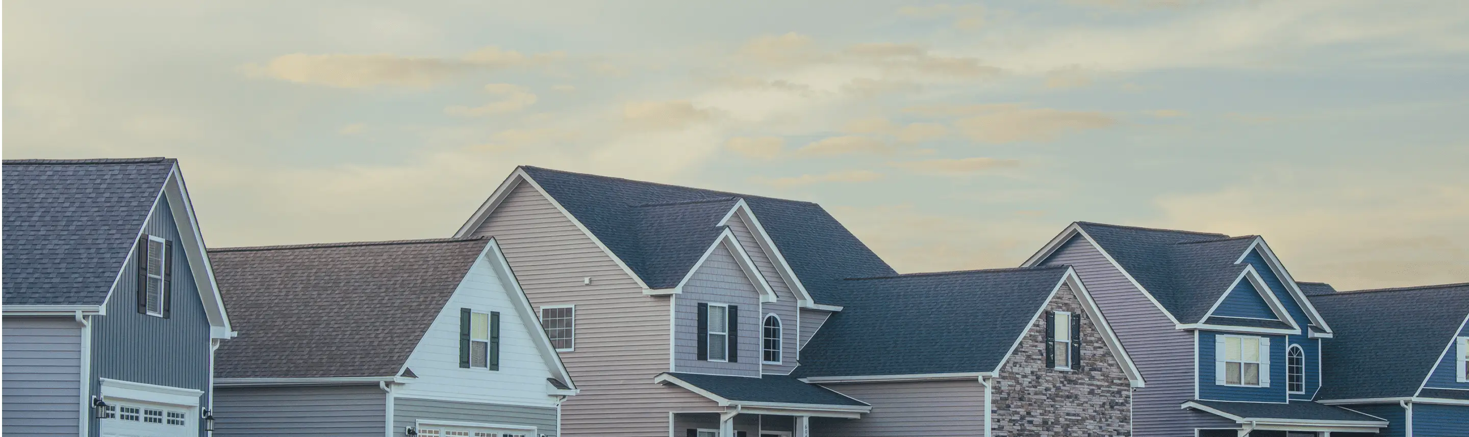 Suburban row houses with pitched roofs